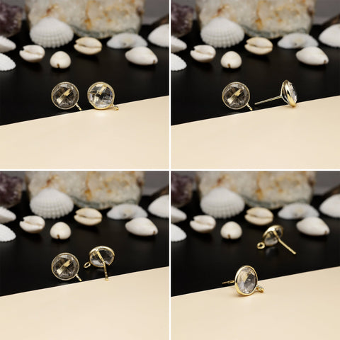 12mm Round Rose-Cut Gemstone Stud Earrings – Bezel Setting | AAA Quality My Store