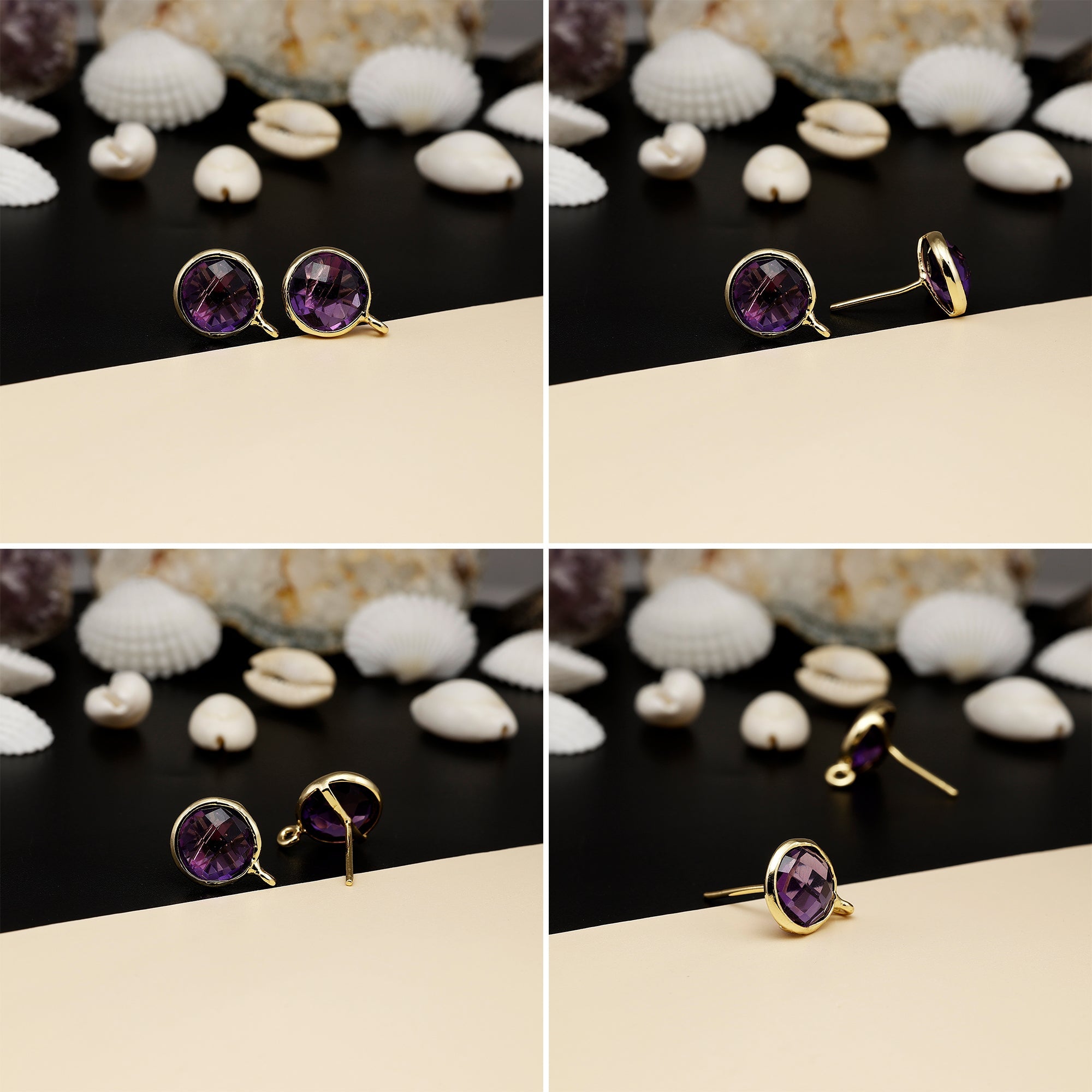 12mm Round Rose-Cut Gemstone Stud Earrings – Bezel Setting | AAA Quality My Store