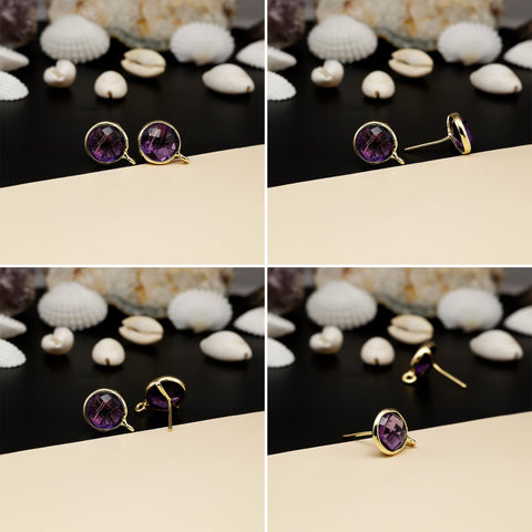 12mm Round Rose-Cut Gemstone Stud Earrings – Bezel Setting | AAA Quality My Store