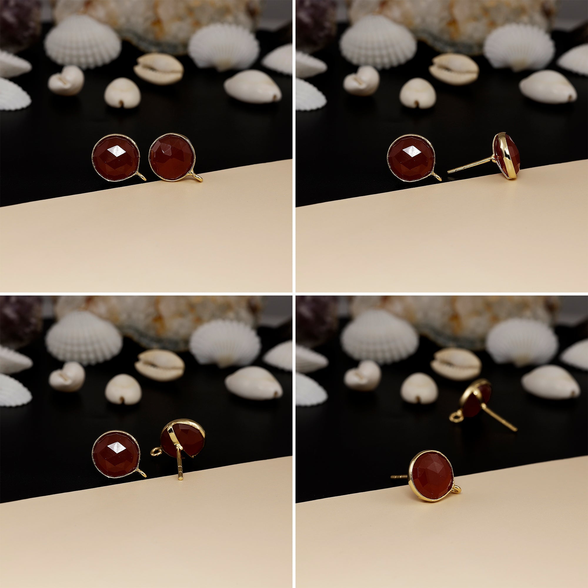 12mm Round Rose-Cut Gemstone Stud Earrings – Bezel Setting | AAA Quality My Store