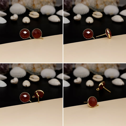 12mm Round Rose-Cut Gemstone Stud Earrings – Bezel Setting | AAA Quality My Store