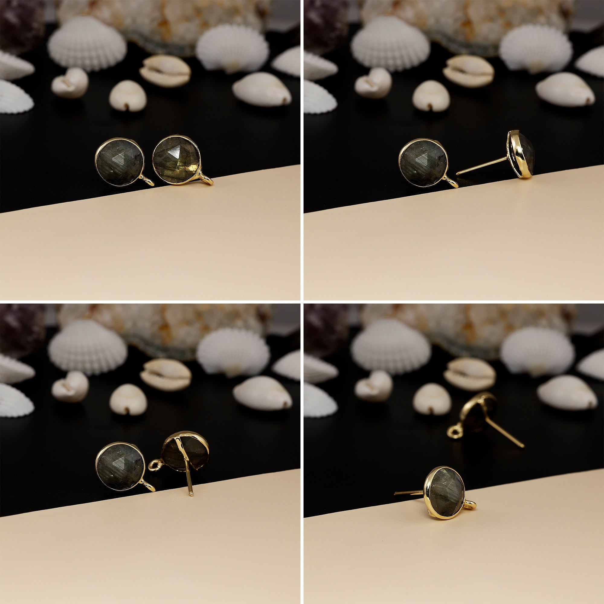 12mm Round Rose-Cut Gemstone Stud Earrings – Bezel Setting | AAA Quality My Store