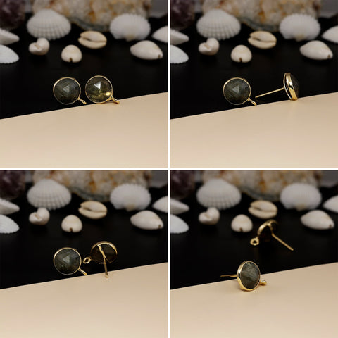 12mm Round Rose-Cut Gemstone Stud Earrings – Bezel Setting | AAA Quality My Store