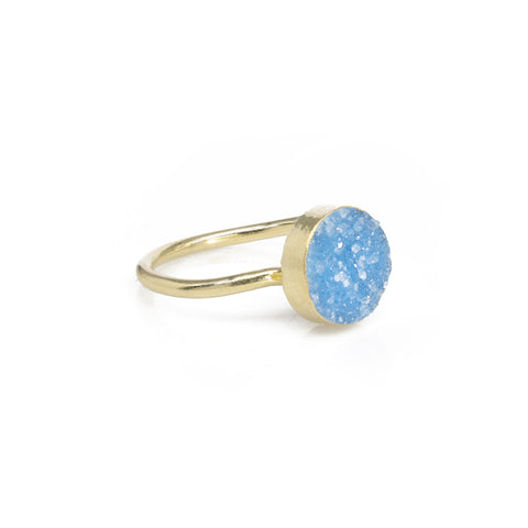 Natural Agate Druzy Ring in Titanium Green with Adjustable Shank