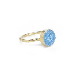 Natural Agate Druzy Ring in Titanium Green with Adjustable Shank