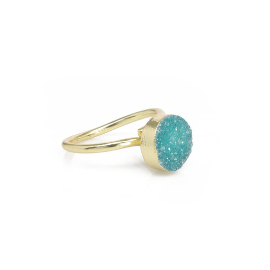 Adjustable Micron Gold-Plated Brass Ring with Natural Druzy Stone