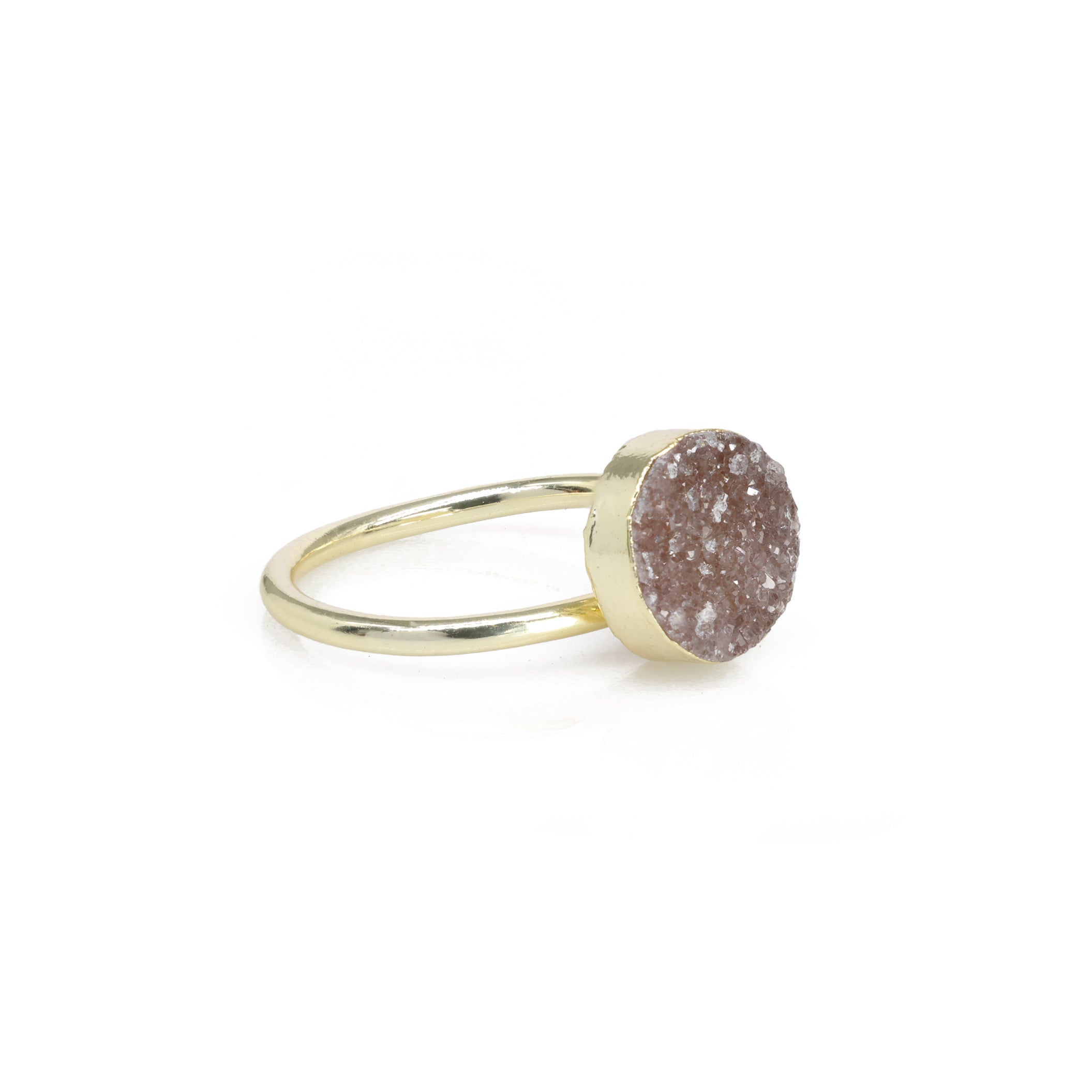 Green Titanium Druzy Gemstone Ring, Adjustable Gold Plated Brass