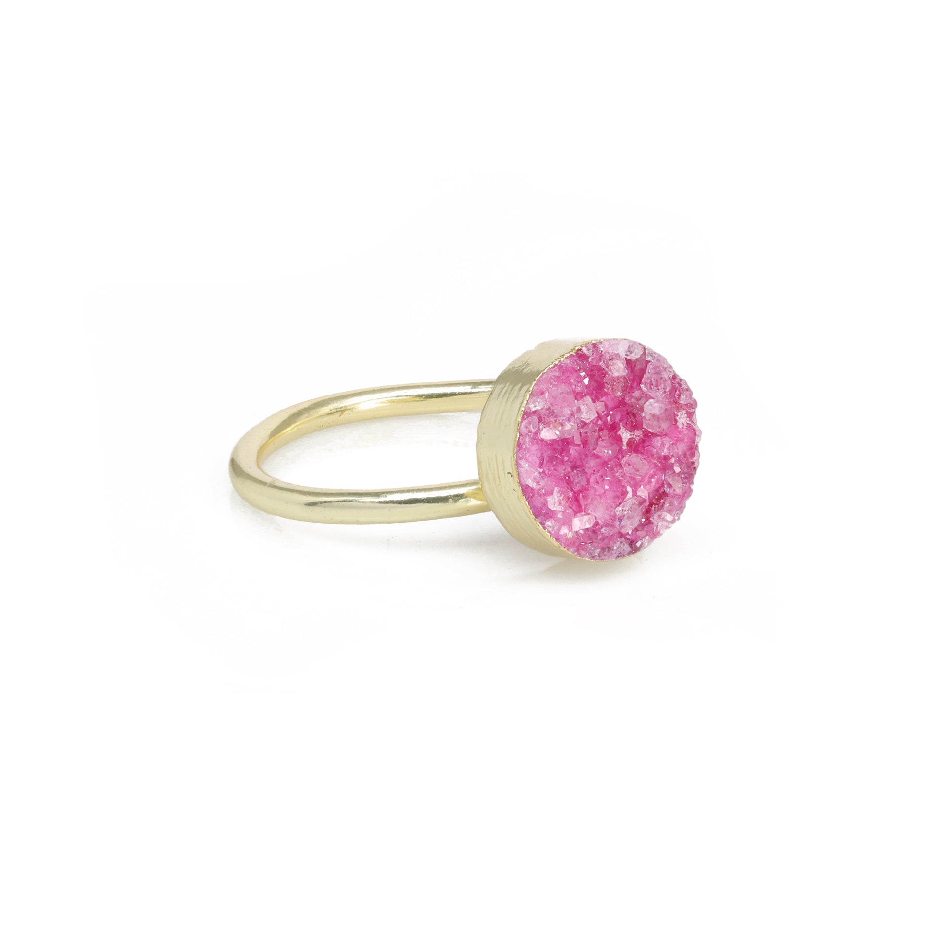 Micron Gold-Plated Druzy Ring, 10 mm Round Gemstone on Brass