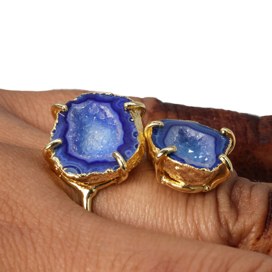 Twins Two Geode Gemstone Rings Prong Set 15 - 25 MM My Store