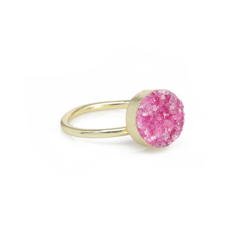 Micron Gold-Plated Druzy Ring, 10 mm Round Gemstone on Brass