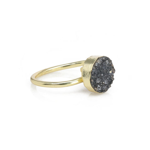 Edged Gold Ring featuring 10 mm Green Agate Druzy Gemstone