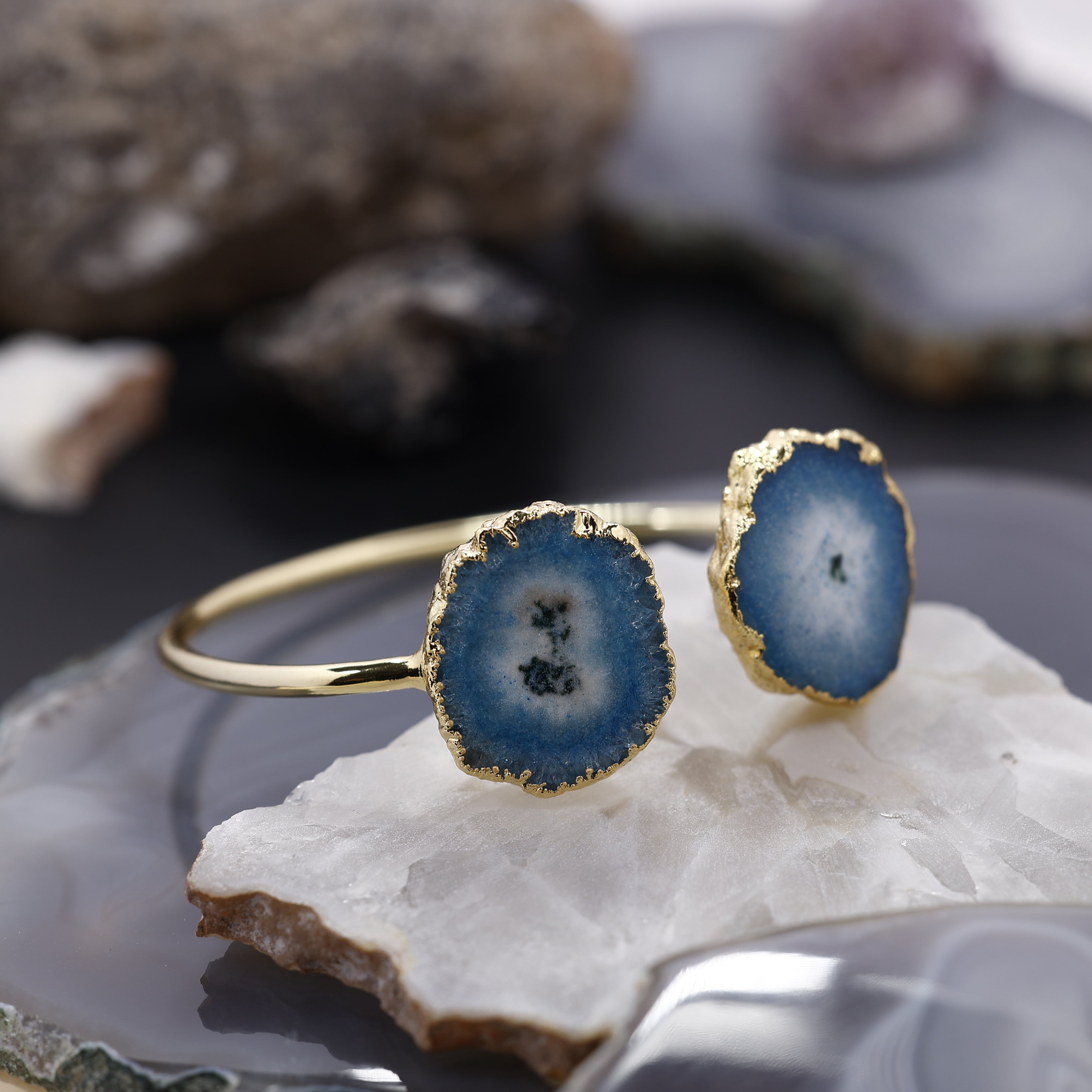 Adjustable Two-Stone Solar Quartz Bracelet | Gold-Plated Brass My Store