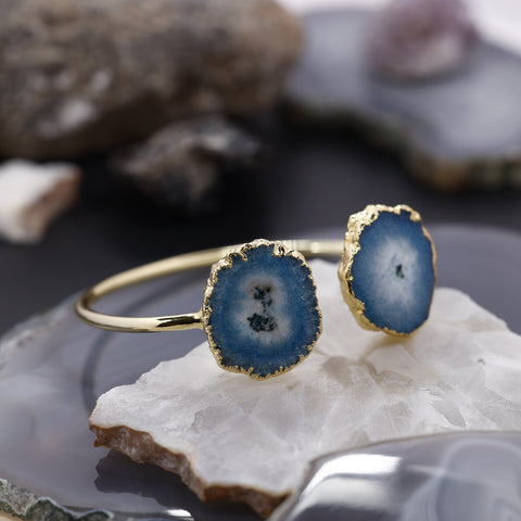 Adjustable Two-Stone Solar Quartz Bracelet | Gold-Plated Brass My Store