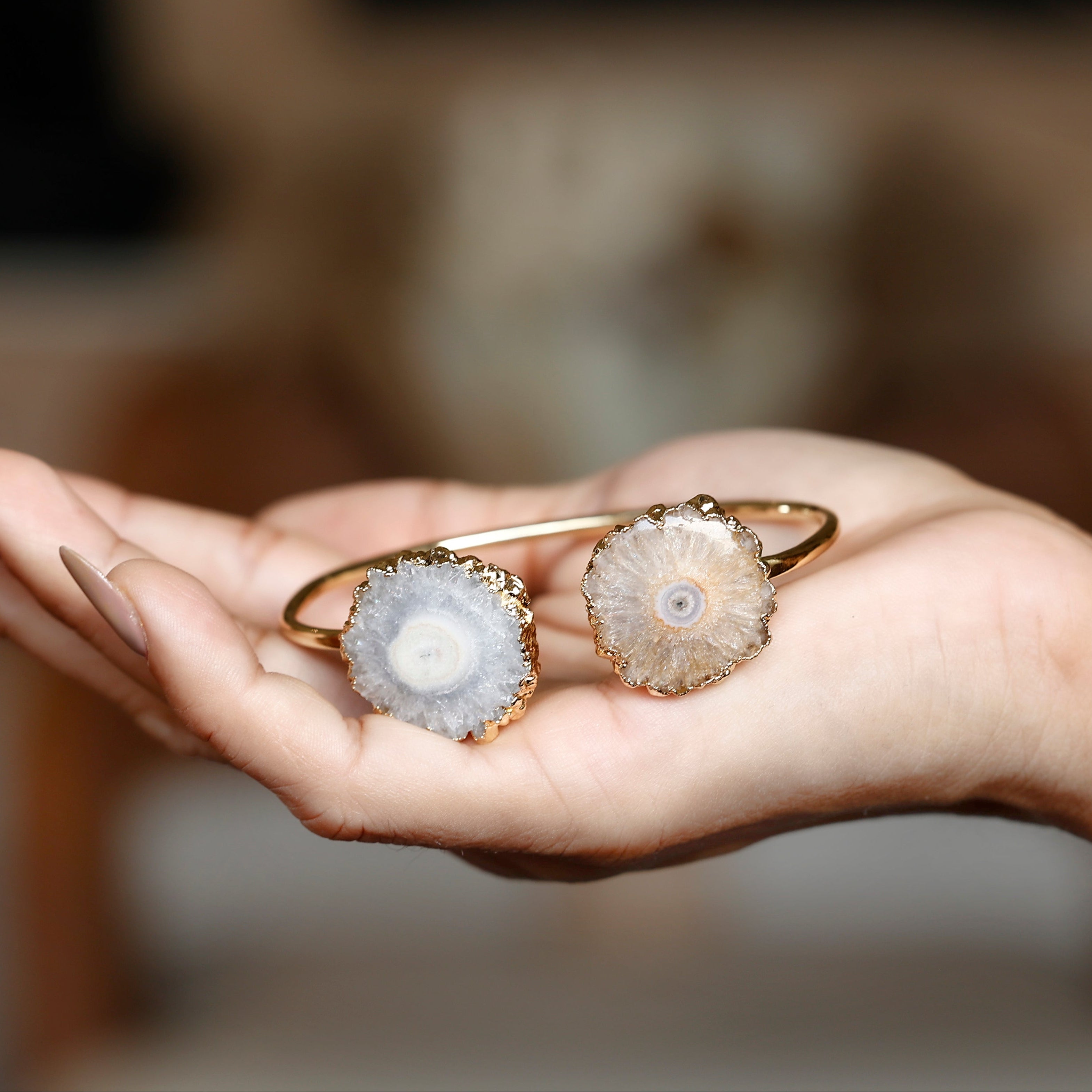 Adjustable Two-Stone Solar Quartz Bracelet | Gold-Plated Brass My Store