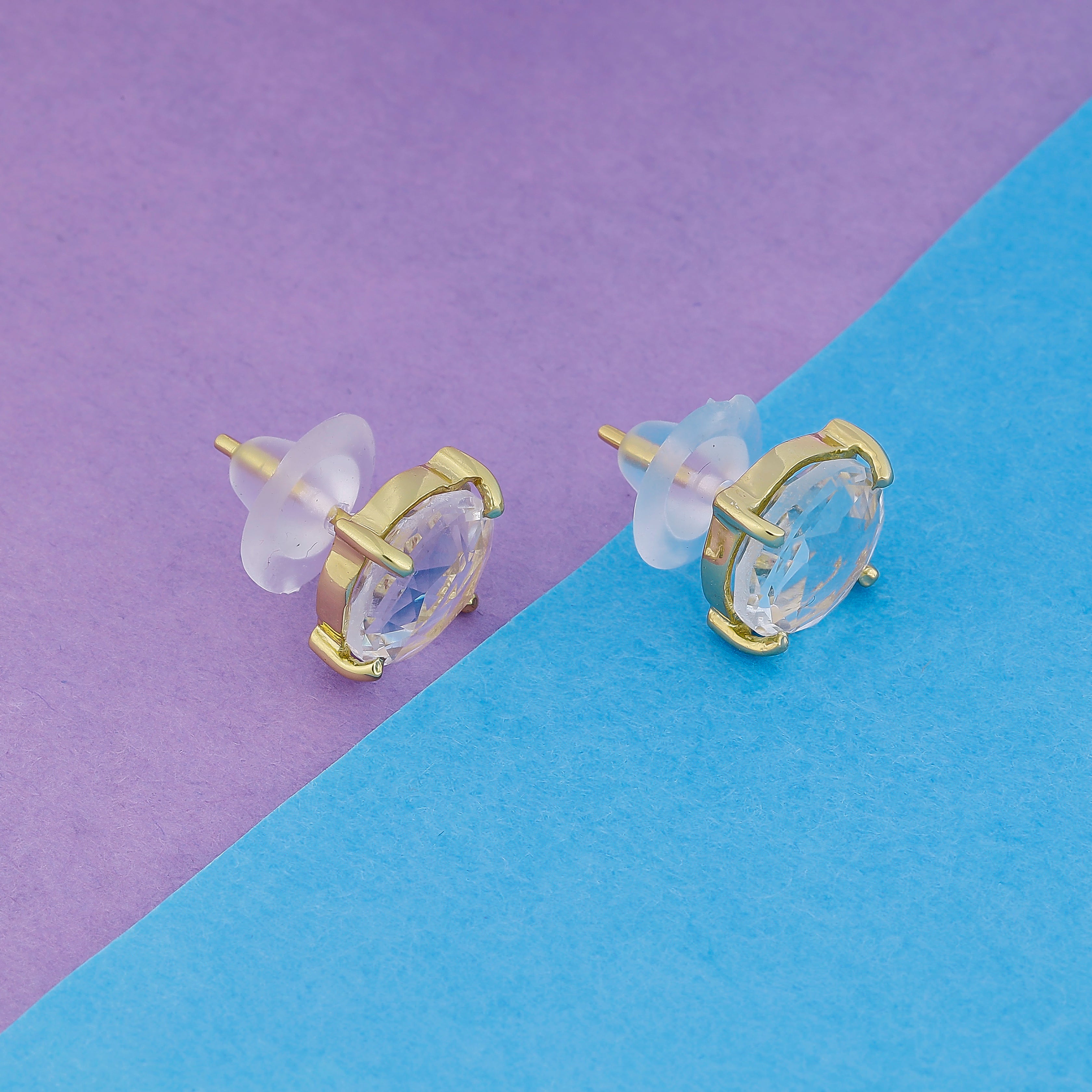 Crystal Rock, Quartz, stud, cabochon earrings, gemstone stud, mimalistic studs, gold gemstone studs My Store