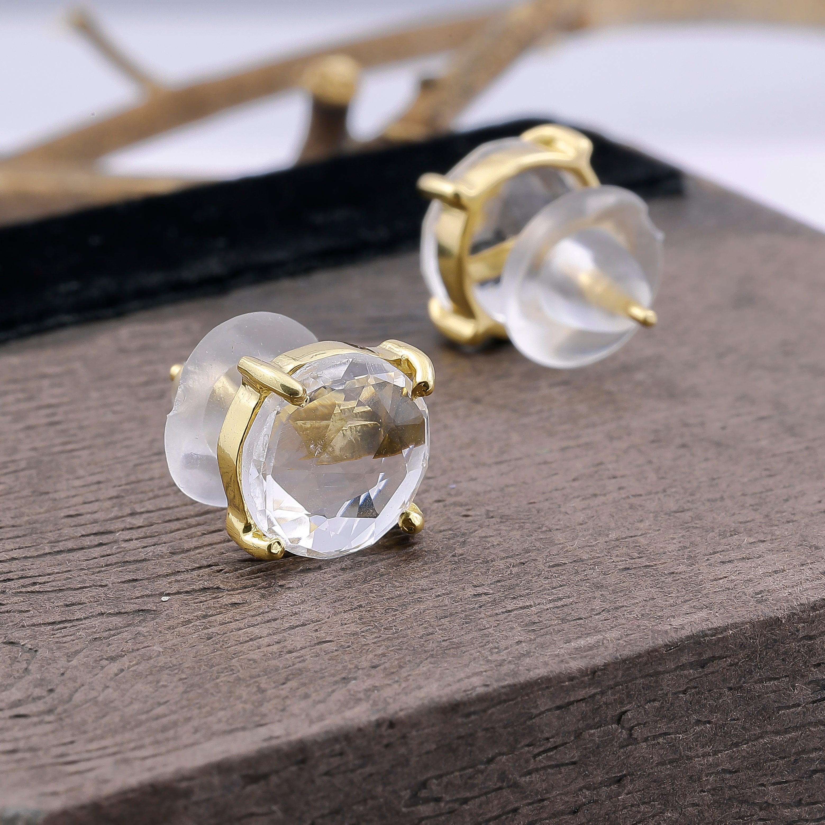 Crystal Rock, Quartz, stud, cabochon earrings, gemstone stud, mimalistic studs, gold gemstone studs My Store