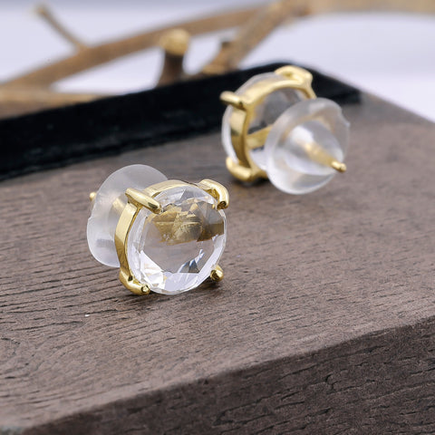 Crystal Rock, Quartz, stud, cabochon earrings, gemstone stud, mimalistic studs, gold gemstone studs My Store