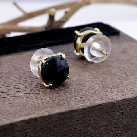 Elegant Handmade Black Onyx Stud Earrings – Gold-Plated Brass, Hypoallergenic Minimalist Jewelry My Store