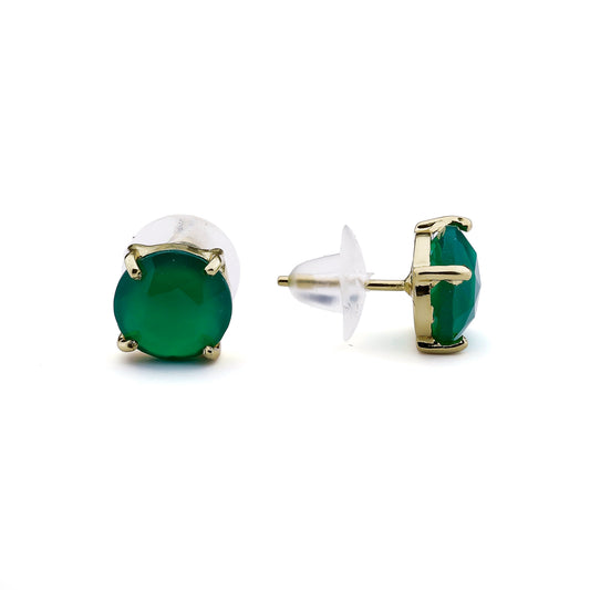 Green Chalcedony Stud Earrings – Brass Gold-Plated Minimal Gemstone Studs My Store