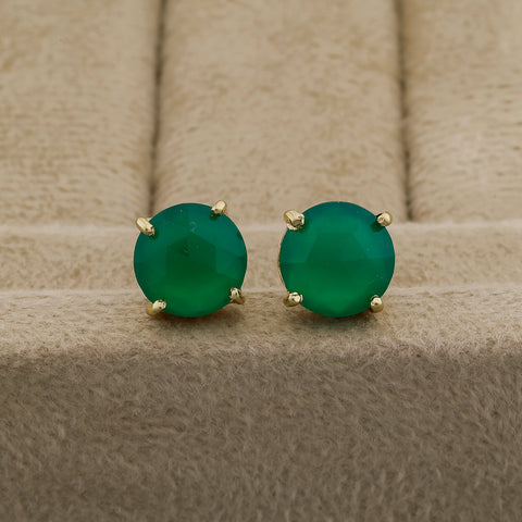 Green Chalcedony Stud Earrings – Brass Gold-Plated Minimal Gemstone Studs My Store
