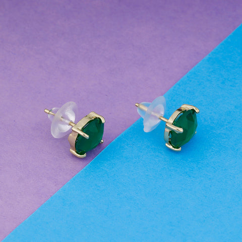 Green Chalcedony Stud Earrings – Brass Gold-Plated Minimal Gemstone Studs My Store