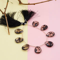Faceted Black Rutilated Quartz Teardrop Beads Strand with Black Tassel – Gemstone Drops for Jewelry Making My Store