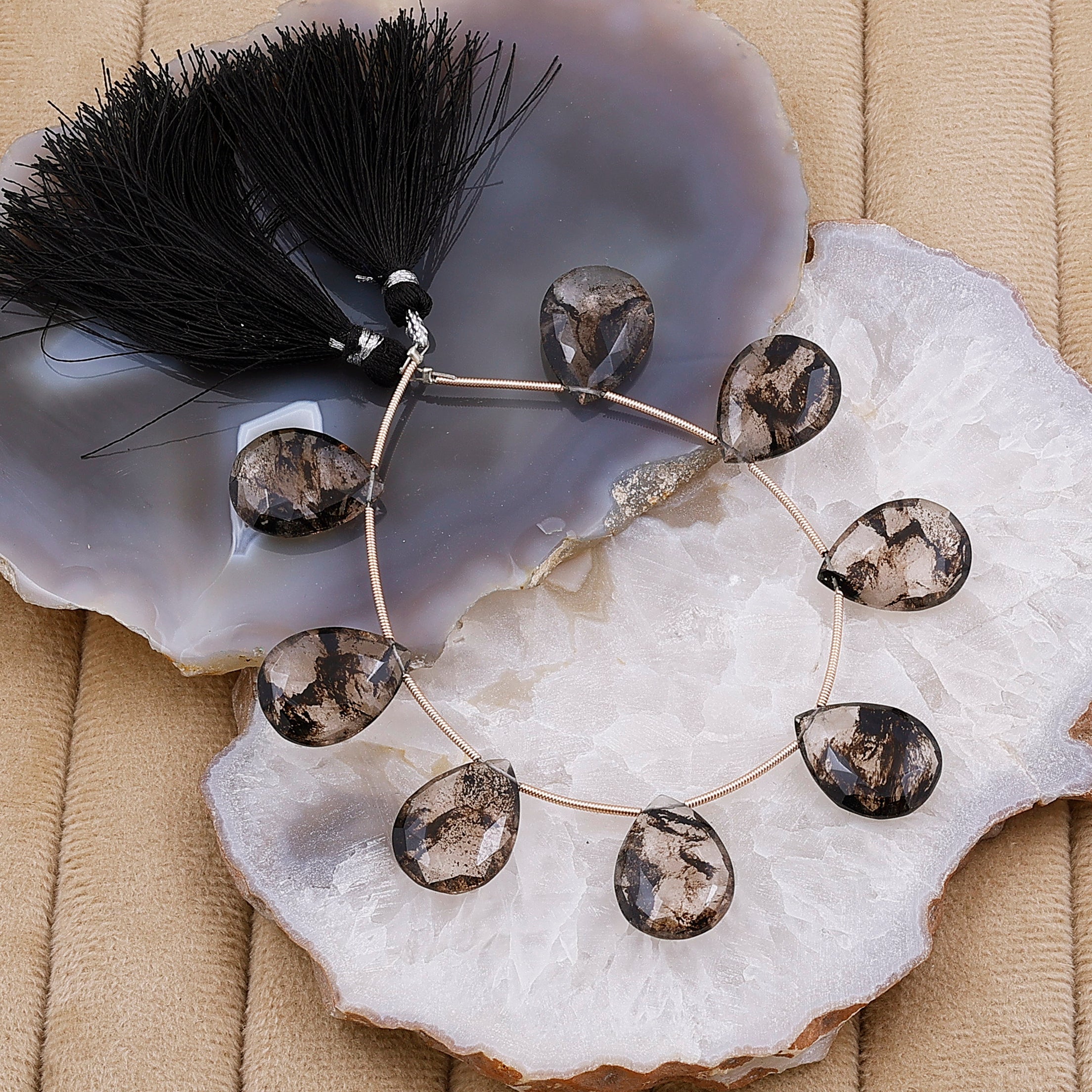 Faceted Black Rutilated Quartz Teardrop Beads Strand with Black Tassel – Gemstone Drops for Jewelry Making My Store