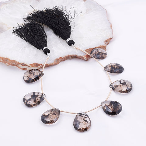 Faceted Black Rutilated Quartz Teardrop Beads Strand with Black Tassel – Gemstone Drops for Jewelry Making My Store