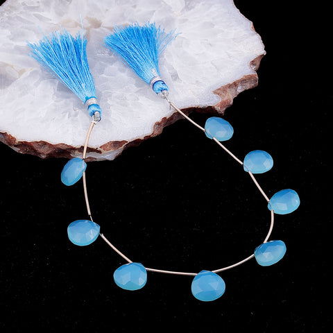 Bright blue teardrop crystal briolettes on beading strand