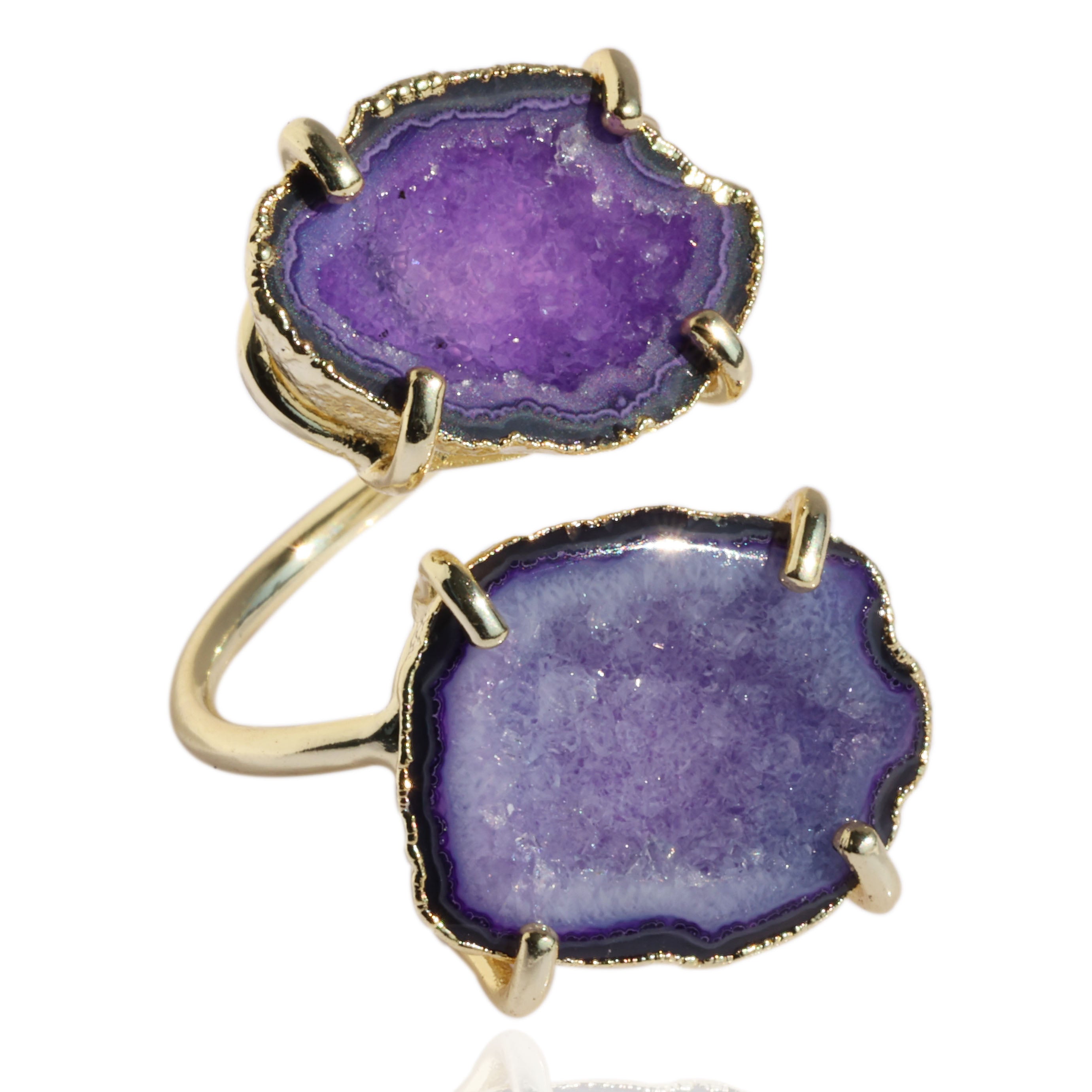 Twins Two Geode Gemstone Rings Prong Set 15 - 25 MM My Store
