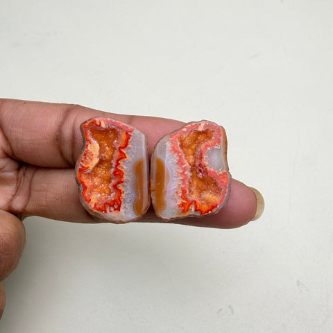Orange Geode Druzy Pair 20–25mm Wholesale | Natural Agate Matching Stones for Earrings Meena Design