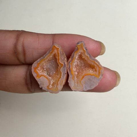 Peach Geode Druzy Pair 20–25mm | Natural Agate Ring Making Stones | Wholesale Meena Design