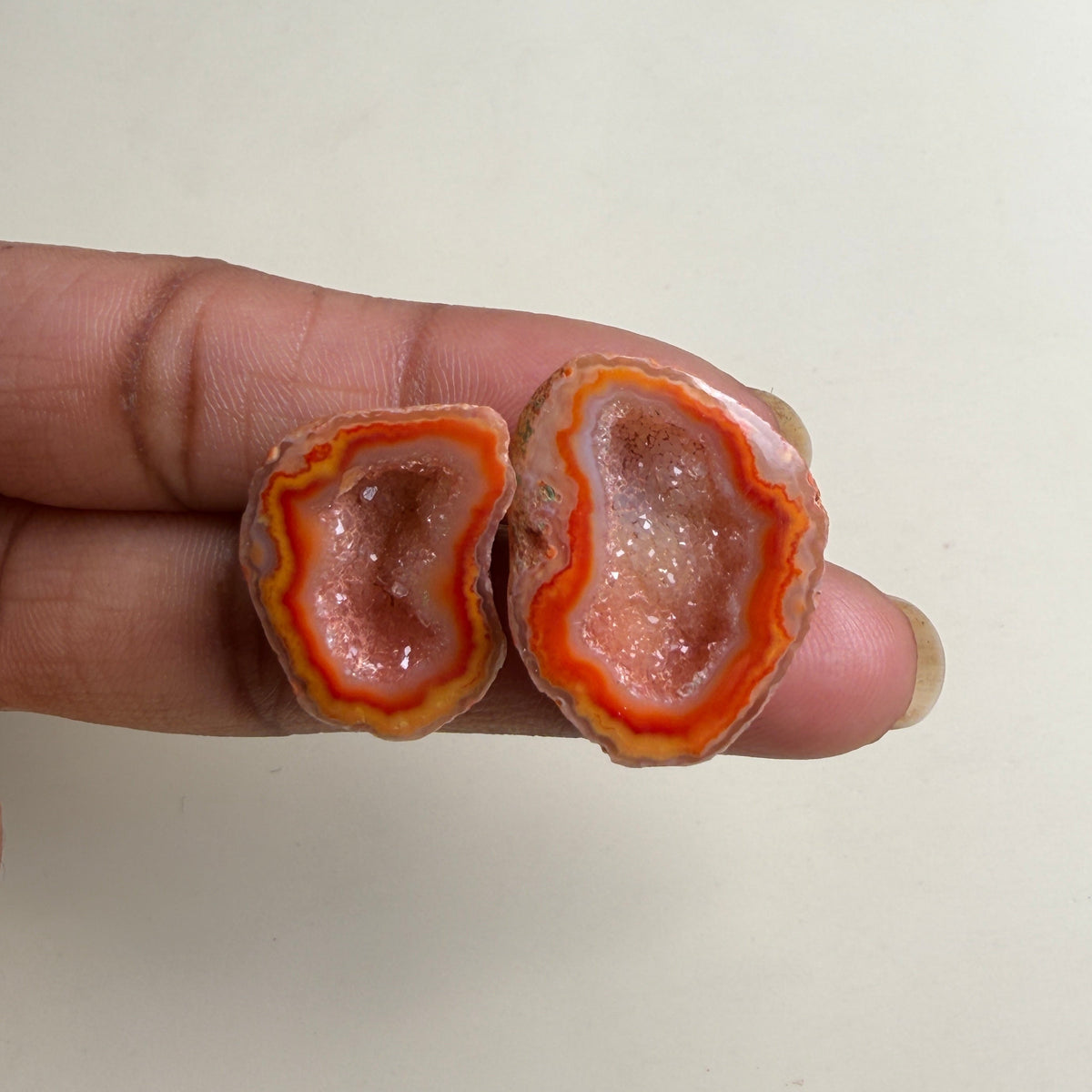 Orange Agate Geode Druzy Matching Pair | 20–25mm Jewelry Making | Wholesale Lot Meena Design
