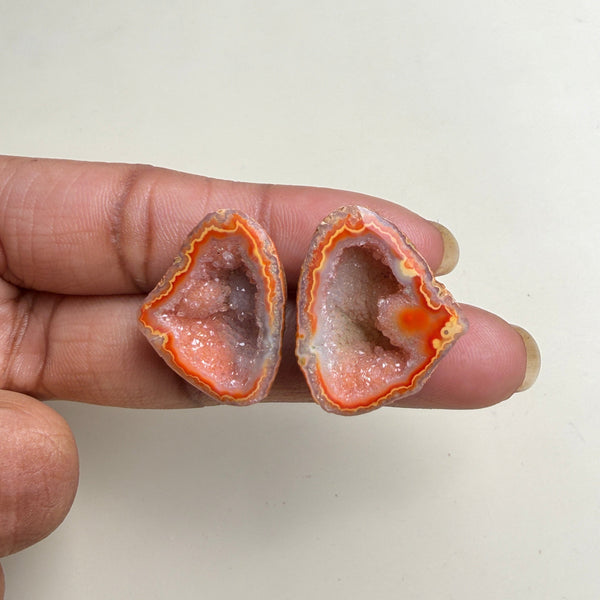 Peach Orange Geode Druzy Matching Pair 20–25mm Wholesale | Natural Agate Stones Meena Design