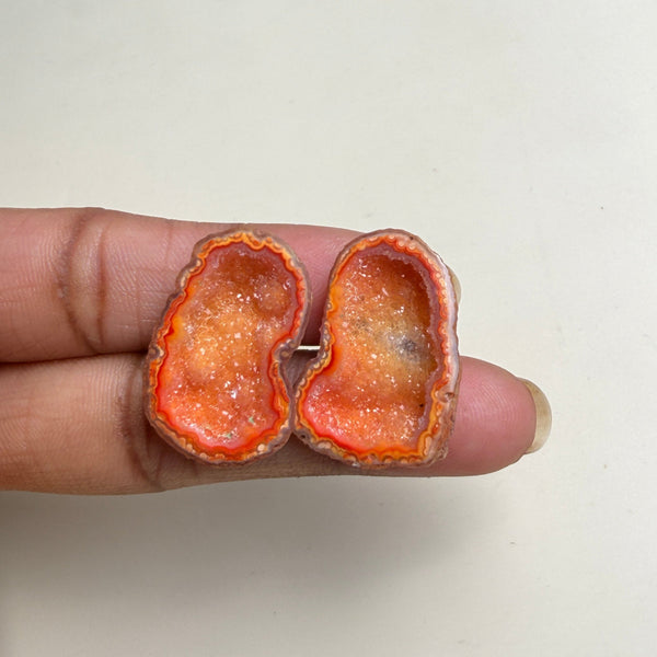Wholesale Peach Geode Druzy Pair 20–25mm | Matching Agate Stones for Jewelry Making Meena Design