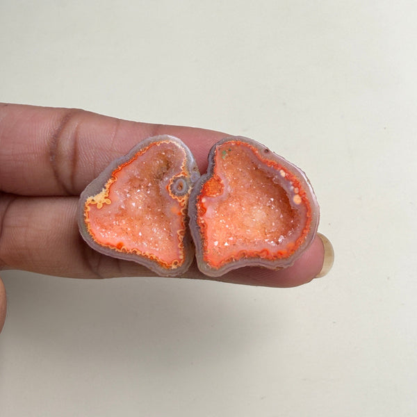 Wholesale Peach Geode Druzy Pair 20–25mm | Matching Agate Stones for Jewelry Making Meena Design