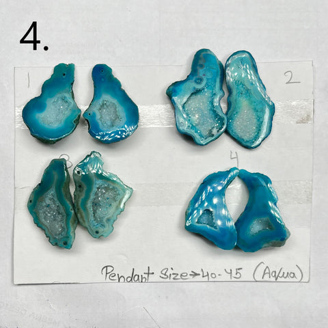 Geode ( Pairs ) Pendant stone by Selection 35 - 45 mm Aqua My Store