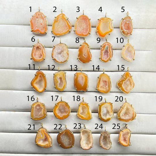 Geode  Bezel Pendant stone by Selection 30 - 40 mm Orange My Store
