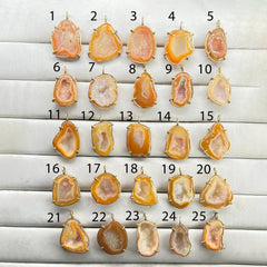 Geode  Bezel Pendant stone by Selection 30 - 40 mm Orange My Store