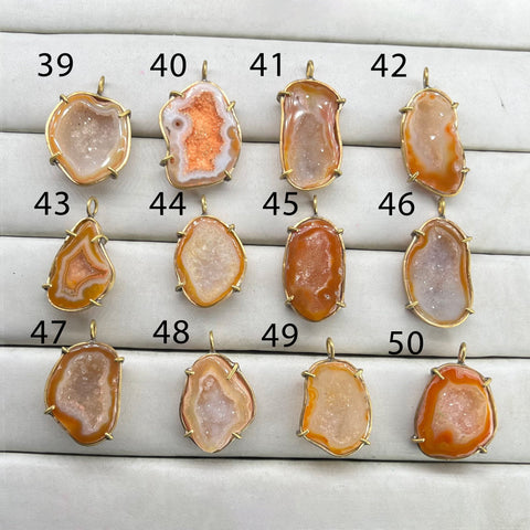 Geode  Bezel Pendant stone by Selection 30 - 40 mm Orange My Store