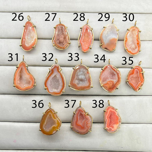 Geode  Bezel Pendant stone by Selection 30 - 40 mm Orange My Store