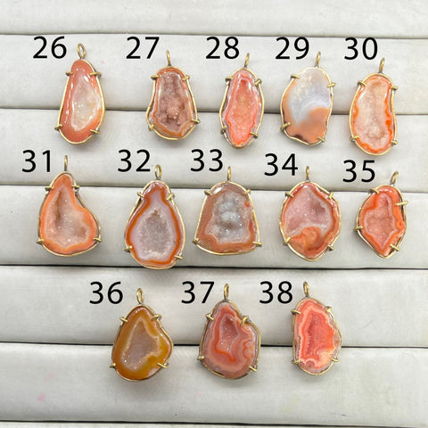 Geode  Bezel Pendant stone by Selection 30 - 40 mm Orange My Store