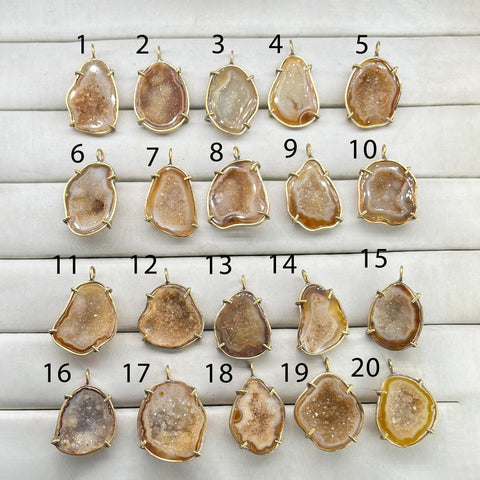 Geode  Bezel Pendant stone by Selection 30 - 40 mm Brown My Store