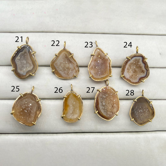 Geode  Bezel Pendant stone by Selection 30 - 40 mm Brown My Store