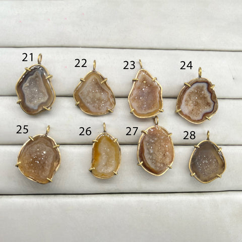 Geode  Bezel Pendant stone by Selection 30 - 40 mm Brown My Store