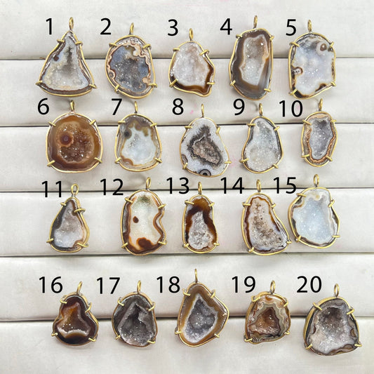 Geode  Bezel Pendant stone by Selection 30 - 40 mm Brown My Store