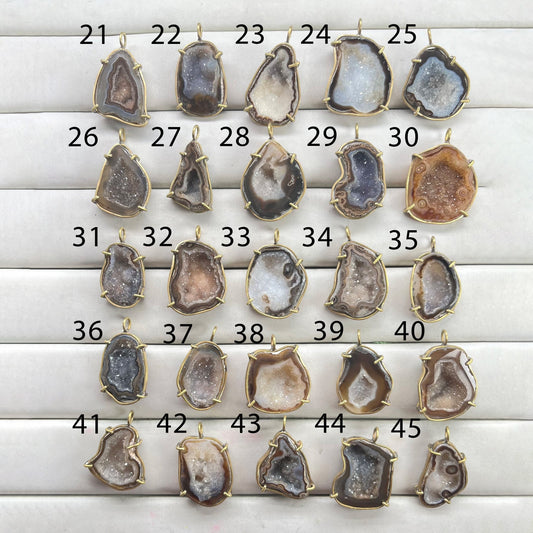 Geode  Bezel Pendant stone by Selection 30 - 40 mm Brown My Store
