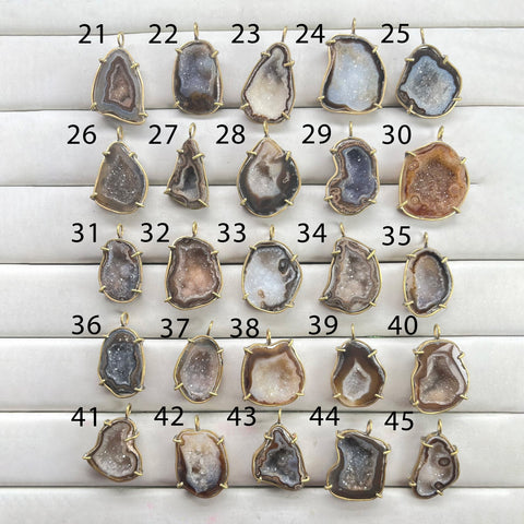 Geode  Bezel Pendant stone by Selection 30 - 40 mm Brown My Store