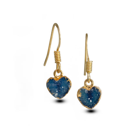 Fashionable gold-tone heart-shaped druzy earrings, delicate dangle style for everyday wear