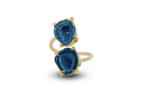 Twins Two Geode Gemstone Rings Prong Set 15 - 25 MM My Store